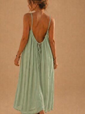 NWOT Tags Womens Cotton Backless Maxi Dress, Cotton Beach Dress, Butter Yellow